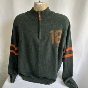 Brooks Brothers Sweater Mens 2XL Green Football Knit Lambswool Quarter Zip